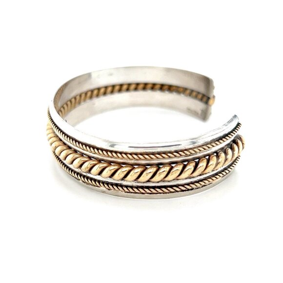Sterling Two-Tone T Cuff - Picture 2 of 6